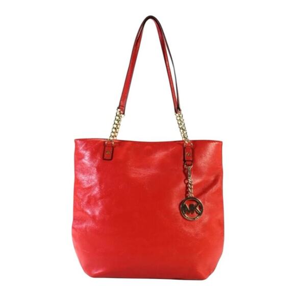 Michael Kors Red Leather Gold Chain Handbag /tote OS - Picture 2 of 8